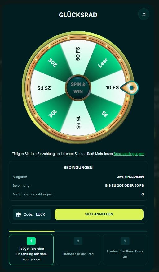 Glücksrad-Aktion mit Freispielen im Spinaconda Casino