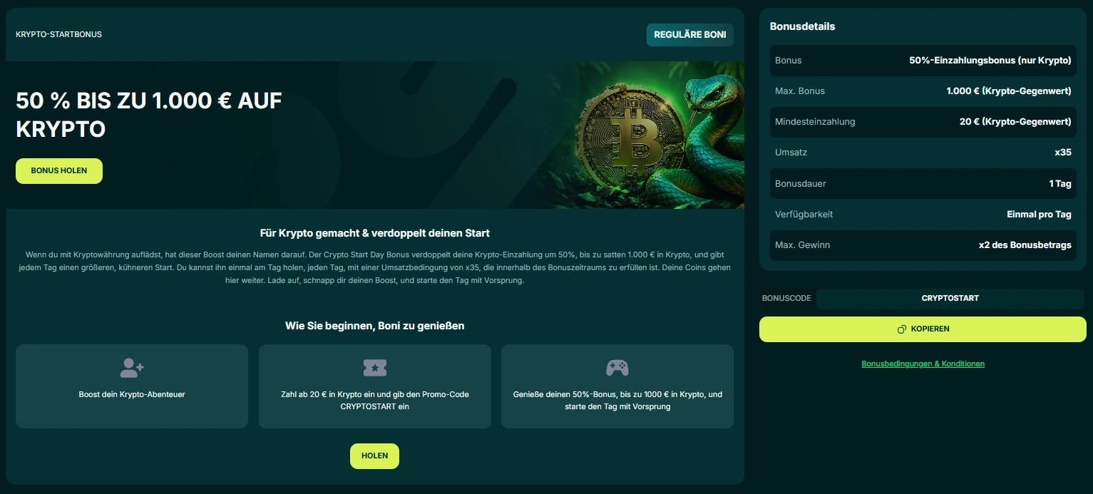 Krypto-Startbonus im Spinaconda Casino mit Einzahlungsbonus für Kryptowährungen