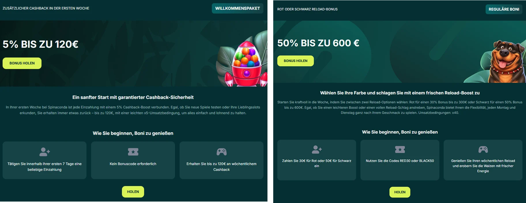 Reload-Bonus und Cashback-Angebote im Spinaconda Casino