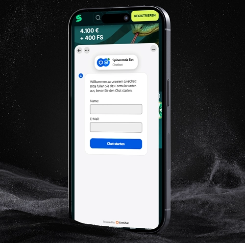 Mobile Browseransicht des Spinaconda Casino mit Spielkategorien auf einem Smartphone
