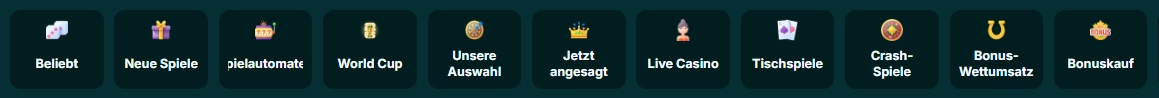 Spielkategorien im Spinaconda Casino mit Spielautomaten, Live-Casino und Tischspielen
